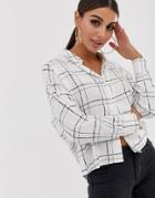 Asos Design Long Sleeve Cropped Shirt In Sketchy Check Print-multi