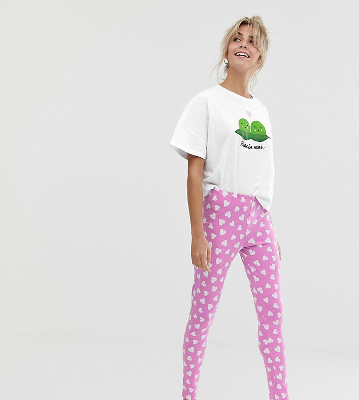Asos Design Valentines Peas Be Mine Legging Set - Multi