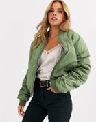 Daisy Street Oversized Bomber Jacket With Ruching-green