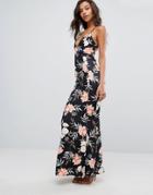 Missguided Cross Back Floral Plunge Maxi Dress - Multi