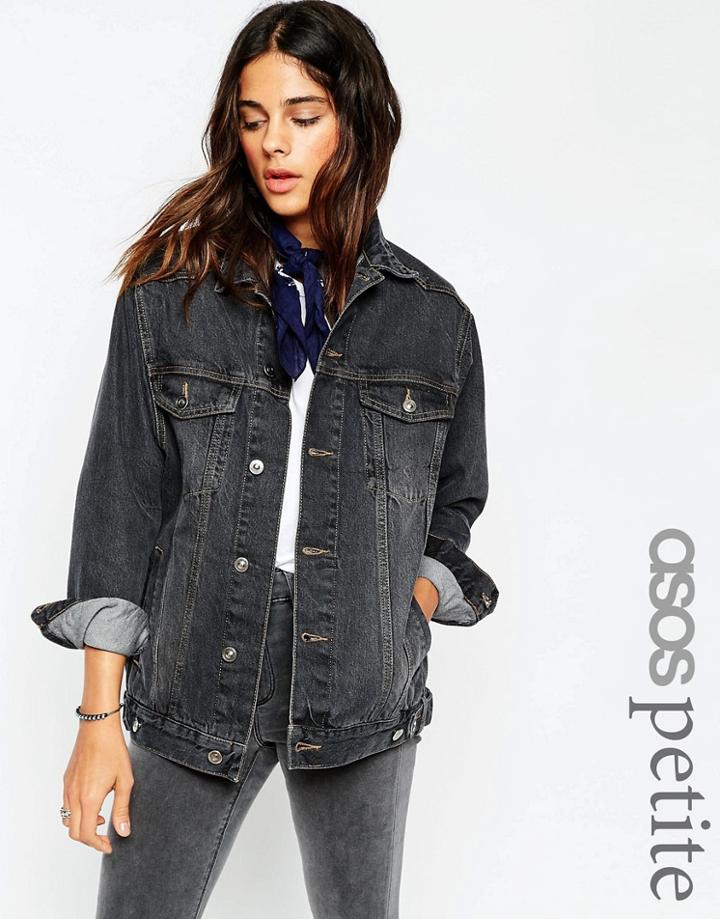 Asos Petite Washed Black Girlfriend Jacket - Washed Black