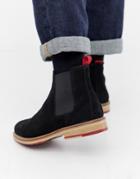 Asos Design Chelsea Boots In Black Suede With Red Cleated Sole - Black