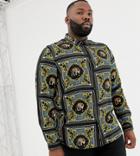 Asos Design Plus Regular Fit Baroque Leopard Print Placement Print Shirt. - Blue