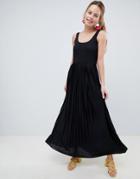 Asos Design Maxi Dress With Pleated Skirt - Black