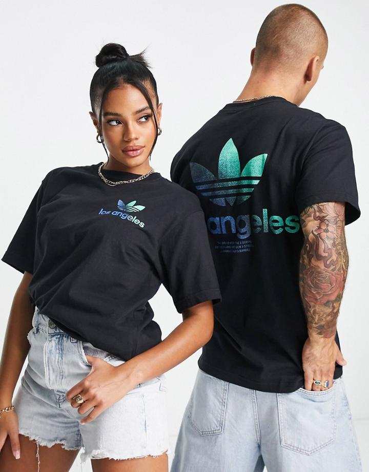 Adidas Originals City Trefoil Los Angeles T-shirt In Black With Back Print