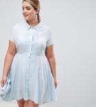 Unique 21 Hero Plus Short Sleeved Shirt Dress With Pleated Skirt - Blue