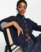 Only Clean Boxy Denim Shirt In Dark Indigo-navy