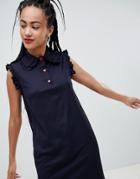 Love Moschino Satin Dress With Contrast Buttons And Frill Sleeve - Blue