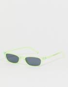 Asos Design Mini Rectangle Sunglasses In Neon Green Crystal With Smoke Lens