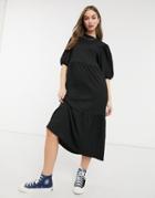 New Look Midi Tiered Smock Dress In Black