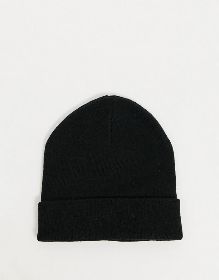 Asos Design Deep Turn Up Beanie Hat In Black - Black