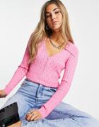 Asos Design Sweater In Rib With Zip Front In Pink Space Dye