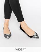 Asos Leapfrog Wide Fit Pointed Ballet Flats - Black