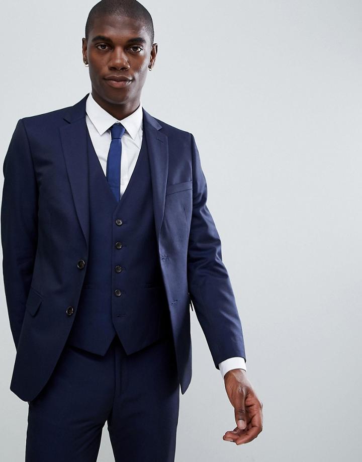 Moss London Skinny Suit Jacket In Navy - Navy