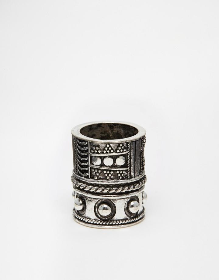 Asos Embellished Oversized Ring In Silver - Burnished Silver