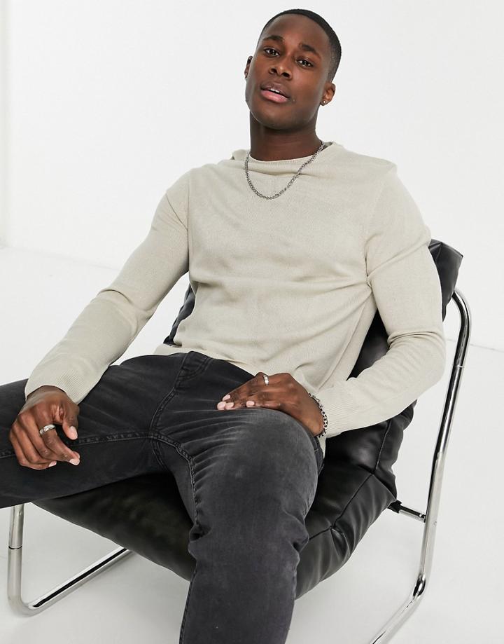 Soul Star Muscle Fit Crew Neck Sweater In Stone-neutral