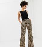 Na-kd Flared Leopard Print Satin Pants In Beige-multi