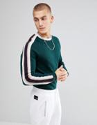 Asos Fluffy Sweater With Contrast Stripes In Green - Green