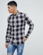 New Look Muscle Fit Check Shirt In Blue - Blue