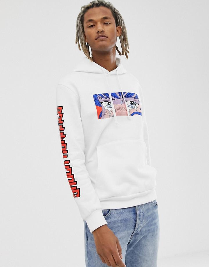 Pull & Bear White Hoodie With Eye Print - White