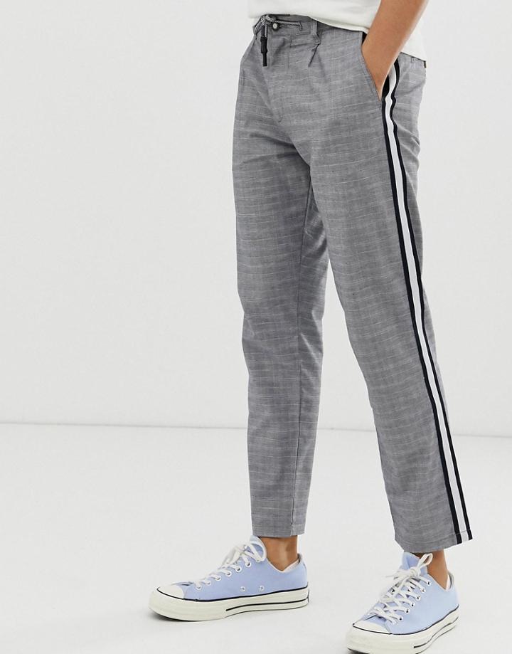 Jack & Jones Check Pants With Side Stripe - Gray