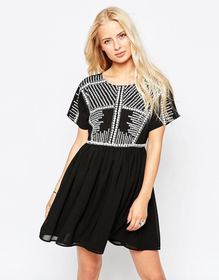 Hazel Beaded Skater Dress - Black