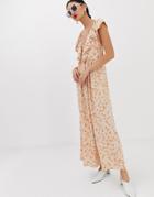 Lost Ink Maxi Dress With Ruffle Collar And Volume Skirt - Orange