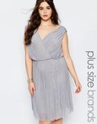 Lovedrobe Plus Bridesmaid Pleated Dress With Wrap Front - Soft Gray