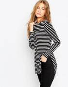 Asos Longline Top In Stripe With Side Splits And Long Sleeves