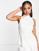 Closet London Tie Back High Neck Blouse In Ivory-white