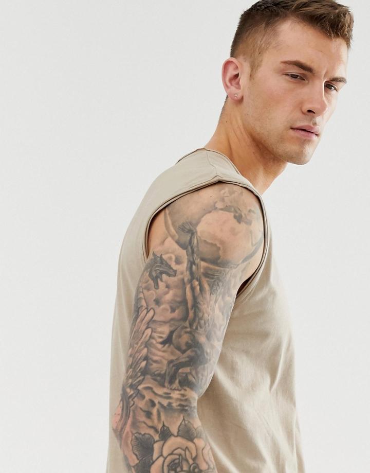 Brave Soul Raw Edge Tank - Stone