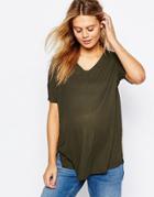 Asos Maternity T-shirt With V Neck In Oversized Slouchy Rib - Green
