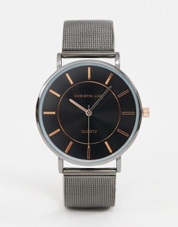 Christian Lars Mens Gunmetal Mesh Watch - Gray