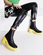 Asos Design Rio Mid Heel Chelsea Boots In Black And Yellow