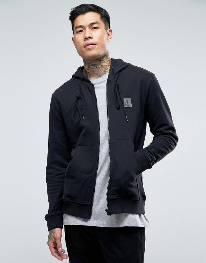 Religion Zip Through Hoodie With Metal Badge - Black