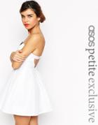 Asos Petite Bandeau Airtex Dress With Embroidery Detail - White