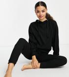Asos Design Petite Lounge Super Soft Ribbed Oversized Hoodie & Sweatpants Set In Black