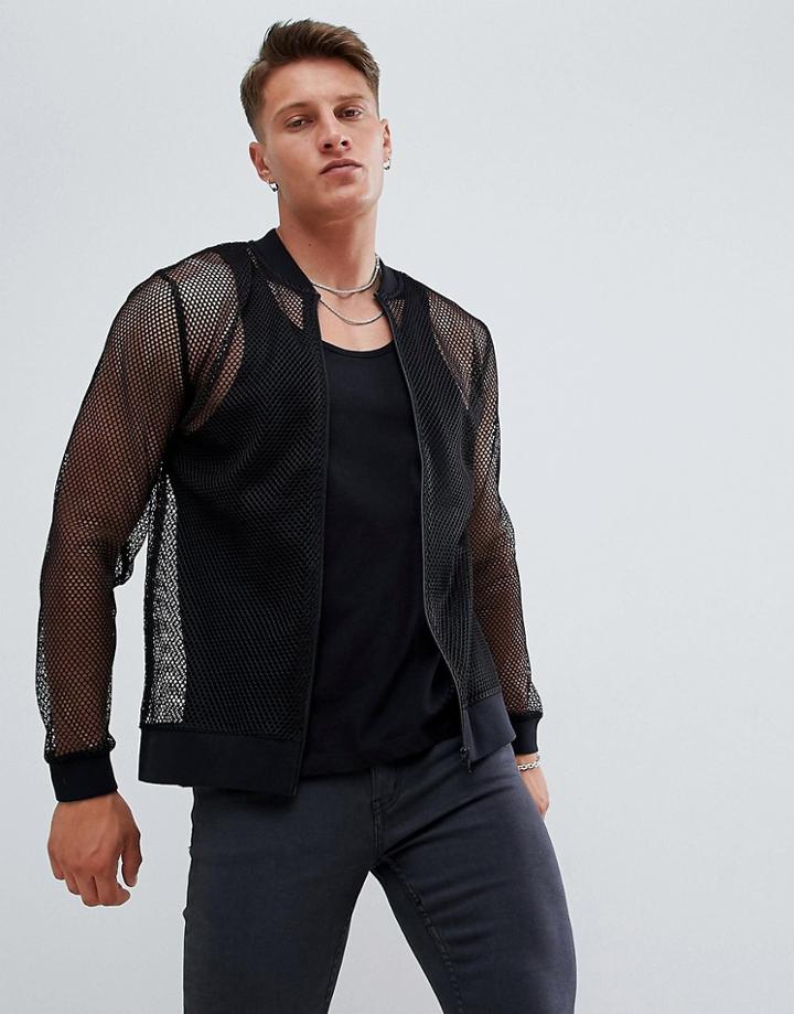 Asos Design Bomber In Mesh - Black