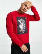 Nike Masterpiece Pack Photo Print Crew Neck Fleece Sweatshirt In Red