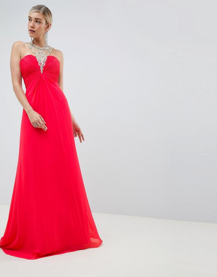 Jovani Embellished Neck Dress - Red
