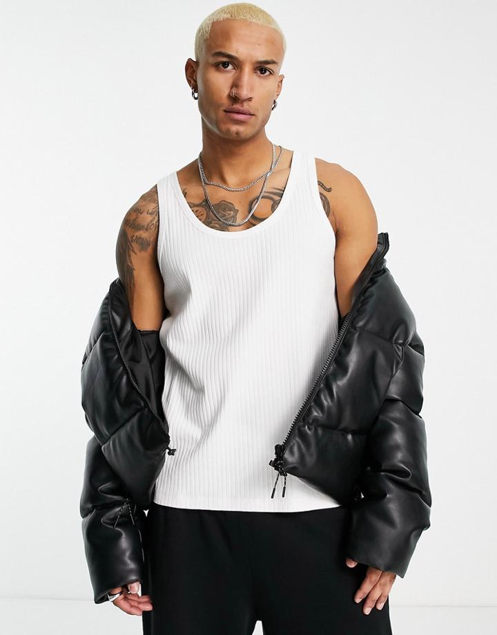 Asos Design Rib Detail Tank Top In White