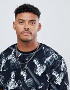Asos Design Relaxed T-shirt With All Over Statue Print In Velour - Black