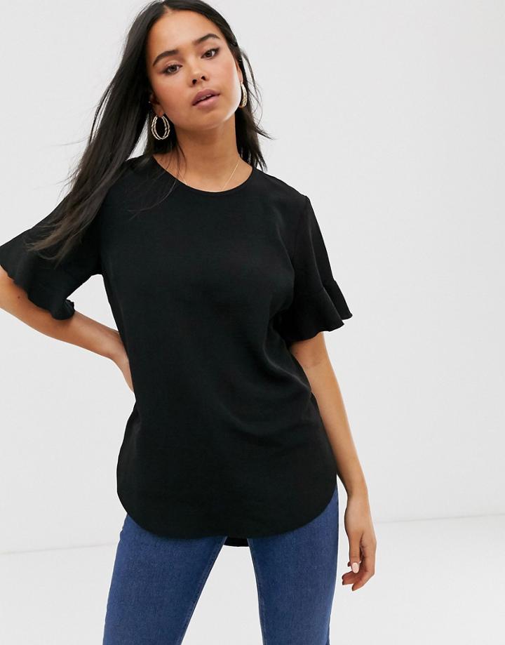 New Look Frill Edge Tee In Black - Black