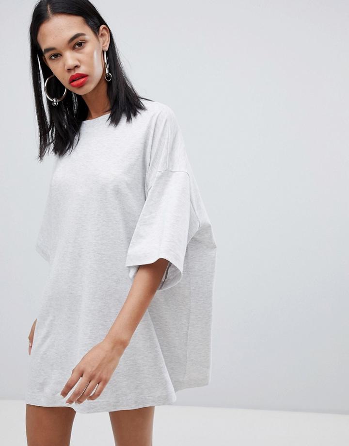 Weekday Huge T-shirt Dress In Gray Melange - Gray