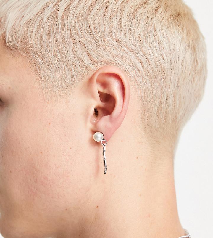 Designb Exclusive Feather And Faux Pearl Drop Earring In Silver