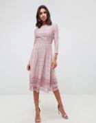 Asos Premium Lace Midi Skater Dress - Pink