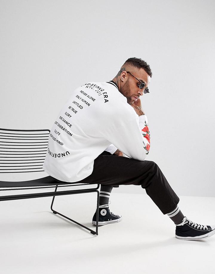 Asos Oversized Sweatshirt With Rose Print Sleeves & Back Print - White