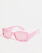 Asos Design Recycled Frame Wrap Mid Square Sunglasses In Hot Pink