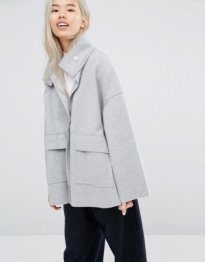 Weekday Bonded Jacket With Funnel Neck - Gray