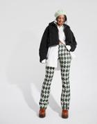 Asos Design Low Rise Longline Flare Pant In Forest Green Argyle Print